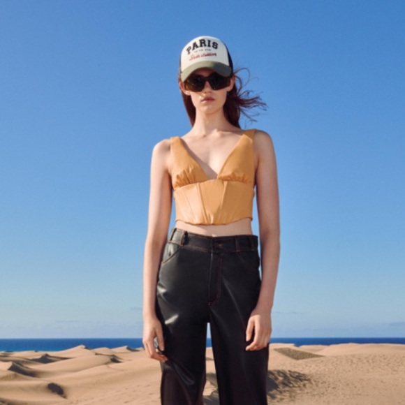 Zara fuax leather yellow corset crop top. Tried on but never worn - Picture 3 of 5